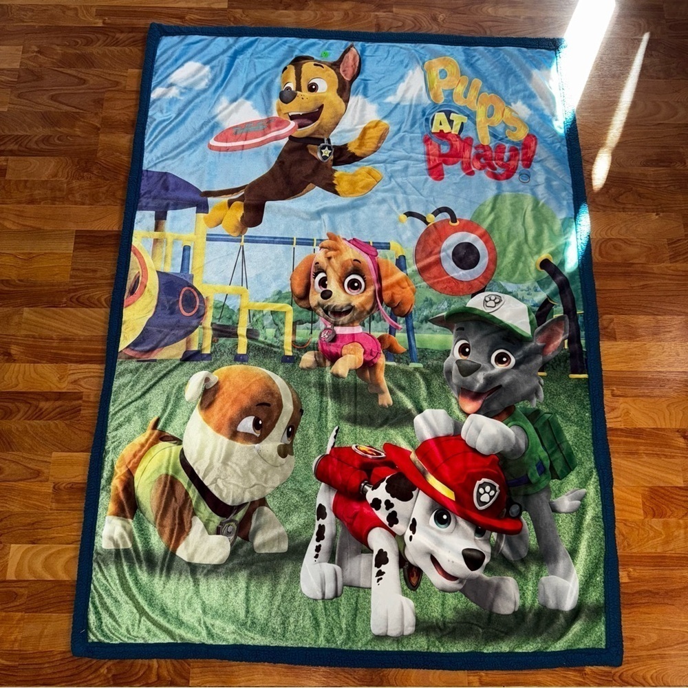 Paw Patrol Throw Blanket.Blue Backing. Heavy Weight."Pups At Play" 43 1/2W X 60L